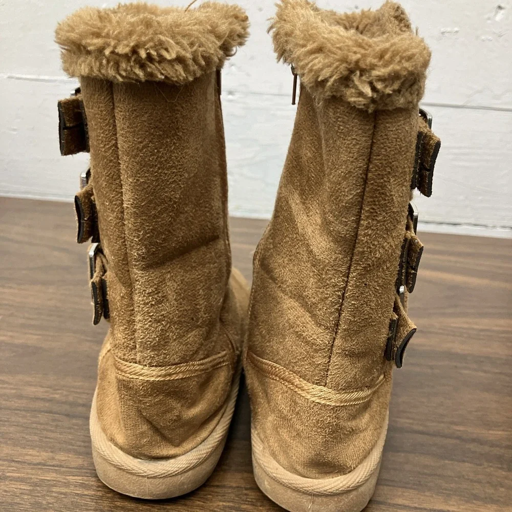 Bobbie Brooks Girl's Faux-Fur Trim Side-Buckle Boots - Tan, 11-12 Small #8855